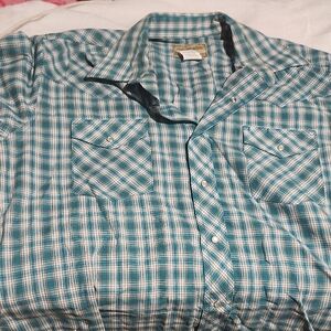 Wrangler Men's Blue Plaid Button Down Shirt